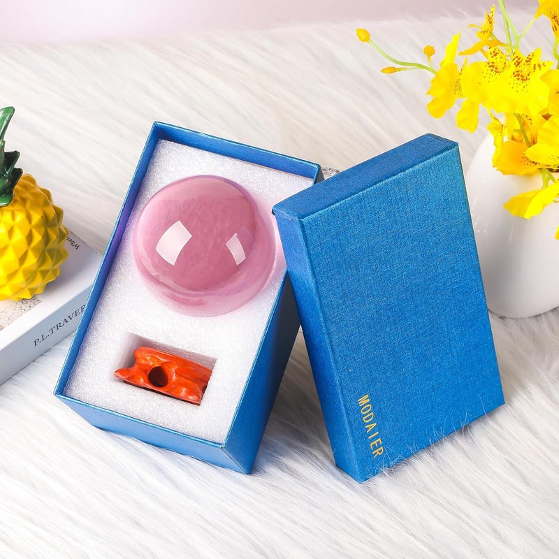 Modaier Pink Crystal Ball 100mm/3.9 inch with Rose Wooden Stand and Gift Box for lensball Photography,Fortune Teller,Feng Shui, Witchcraft Decor,Scrying,Magic,Large Quartz Crystal Orb Prop Glass Sphere - Image 4